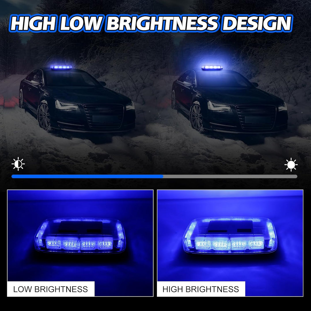 Blue Strobe Light Rechargeable Wireless Battery, 17 Flashing Mode, High Low Brightness, 48pcs Led, Beacon Roof Top Hazard Flash Warning Lights for Vehicles Trucks Snow Plows Postal Mail ATV UTV - Just Closeouts Canada Inc.