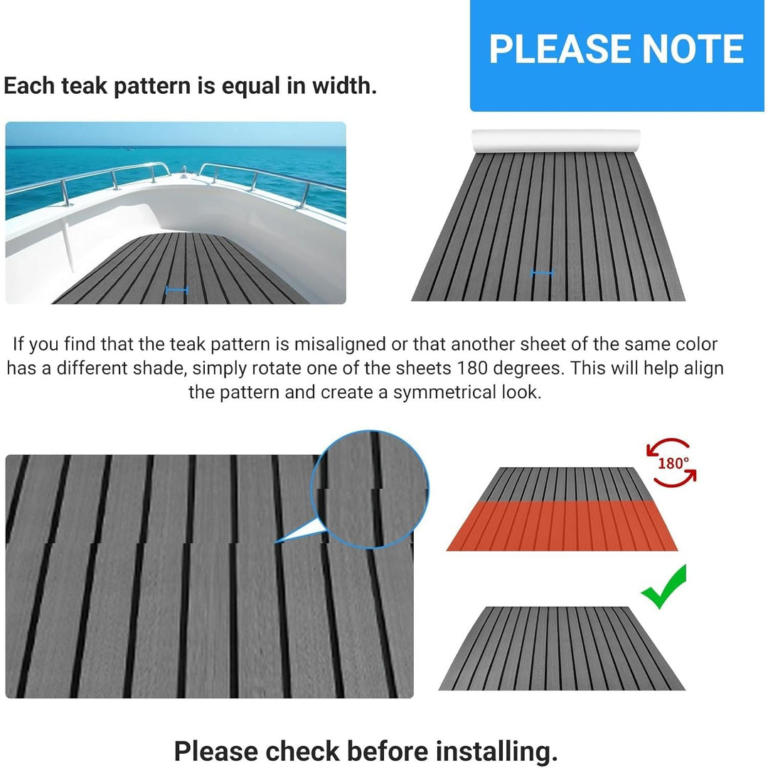 Boat Flooring EVA Foam Decking Sheet - Upgraded Hi - Strength Adhesive Marine Vinyl Flooring,Non - Slip Faux Teak Sea Deck Marine Mat with Rubber Roller, Gray With Black Seam Lines, 94.5*35.4" - 69.69sqft - 3pcs - Just Closeouts Canada Inc.