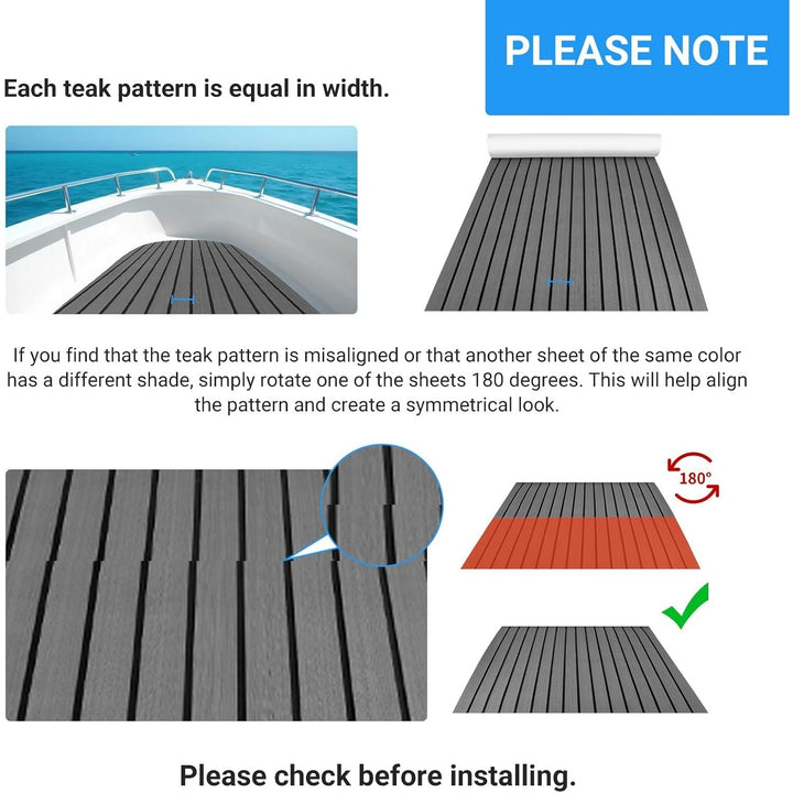 Boat Flooring EVA Foam Decking Sheet - Upgraded Hi - Strength Adhesive Marine Vinyl Flooring,Non - Slip Faux Teak Sea Deck Marine Mat with Rubber Roller, Gray With Black Seam Lines, 94.5*35.4" - 69.69sqft - 3pcs - Just Closeouts Canada Inc.
