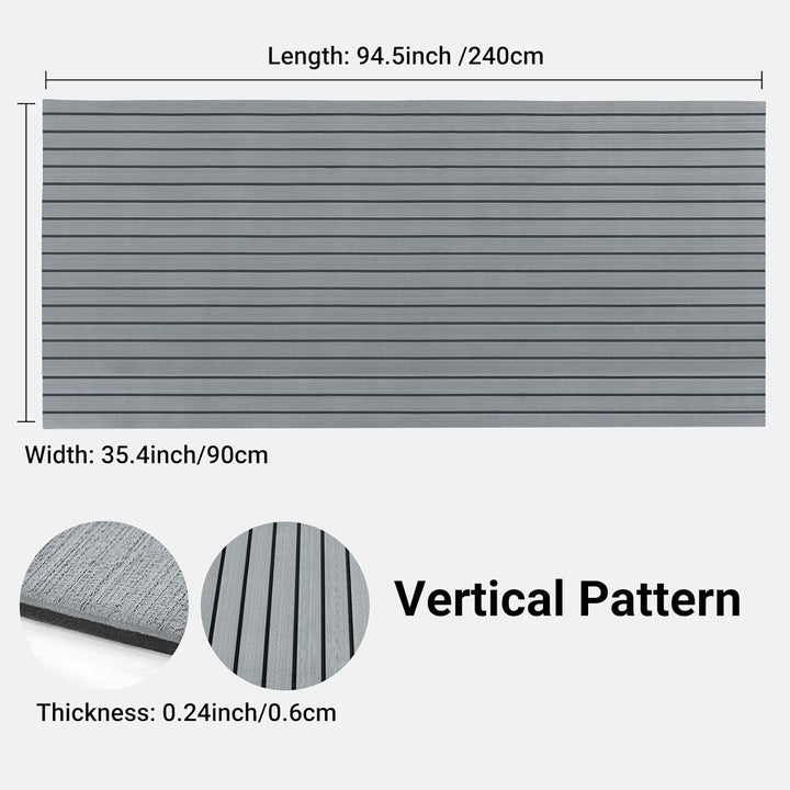 Boat Flooring EVA Foam Decking Sheet - Upgraded Hi - Strength Adhesive Marine Vinyl Flooring,Non - Slip Faux Teak Sea Deck Marine Mat with Rubber Roller, Gray With Black Seam Lines, 94.5*35.4" - 69.69sqft - 3pcs - Just Closeouts Canada Inc.