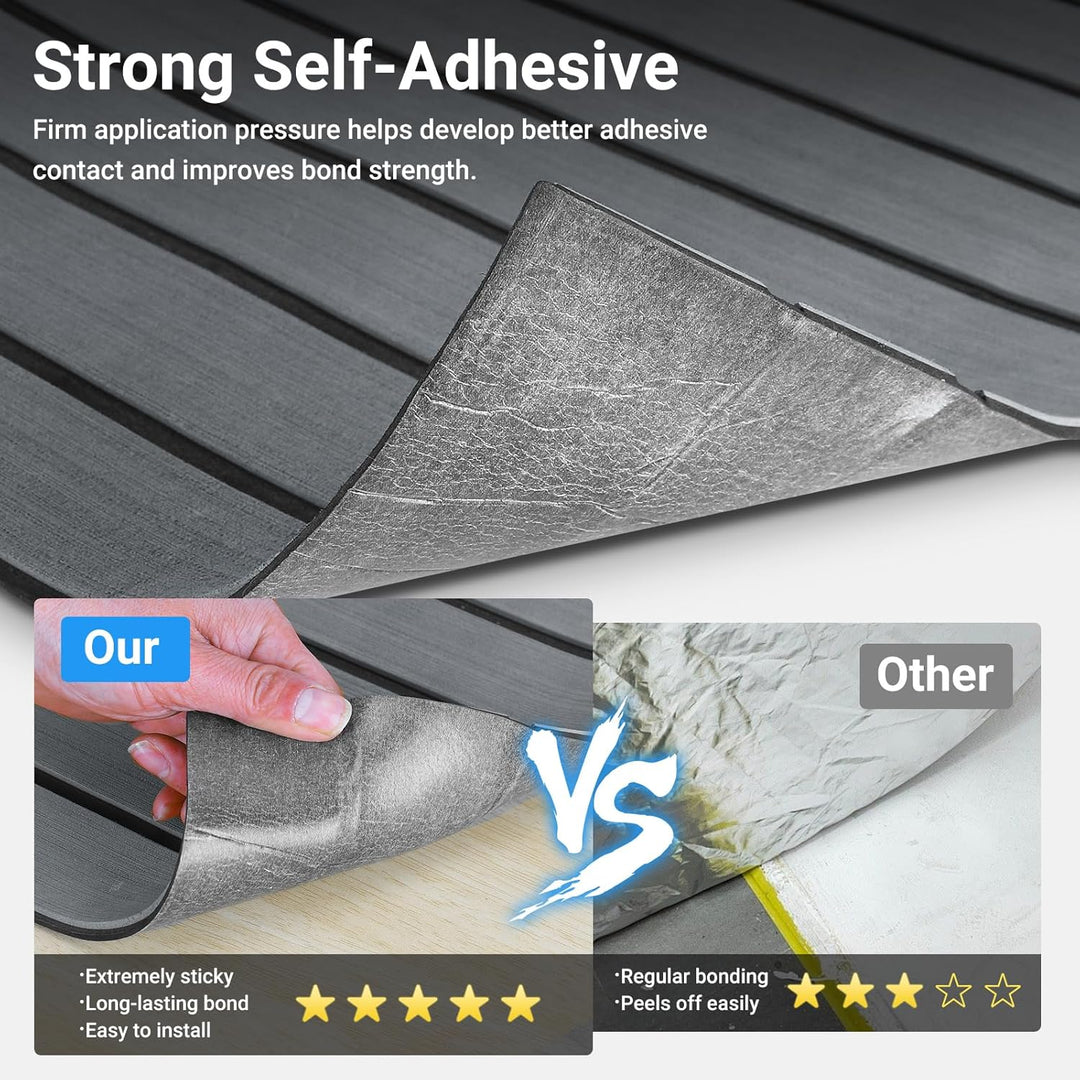 Boat Flooring EVA Foam Decking Sheet - Upgraded Hi - Strength Adhesive Marine Vinyl Flooring,Non - Slip Faux Teak Sea Deck Marine Mat with Rubber Roller, Gray With Black Seam Lines, 94.5*35.4" - 69.69sqft - 3pcs - Just Closeouts Canada Inc.