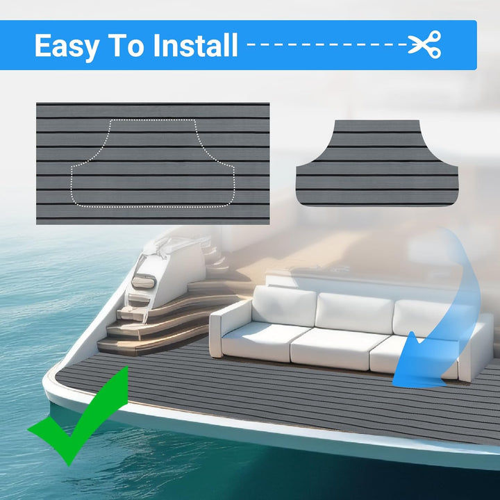 Boat Flooring EVA Foam Decking Sheet - Upgraded Hi - Strength Adhesive Marine Vinyl Flooring,Non - Slip Faux Teak Sea Deck Marine Mat with Rubber Roller, Gray With Black Seam Lines, 94.5*35.4" - 69.69sqft - 3pcs - Just Closeouts Canada Inc.