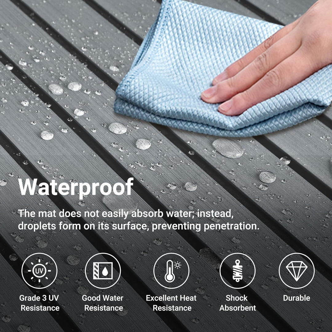 Boat Flooring EVA Foam Decking Sheet - Upgraded Hi - Strength Adhesive Marine Vinyl Flooring,Non - Slip Faux Teak Sea Deck Marine Mat with Rubber Roller, Gray With Black Seam Lines, 94.5*35.4" - 69.69sqft - 3pcs - Just Closeouts Canada Inc.
