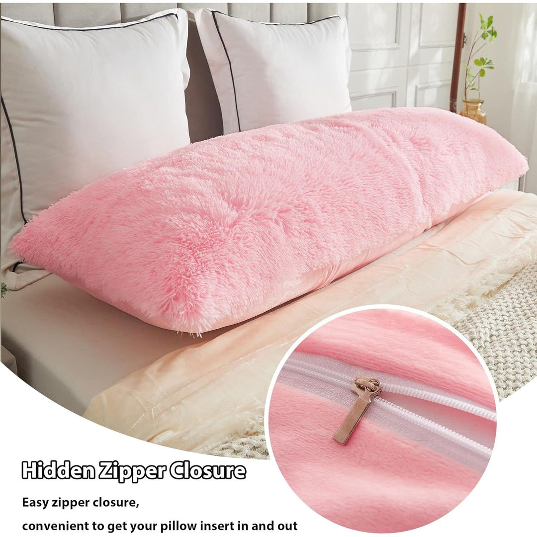 Body Pillow Cover with Zipper Closure, Luxury Shaggy Ultra Soft Plush Faux Fur Pillowcase 20"x54" for Bed Couch,Microfiber Long Pillowshams for Adults Pregnant Women/Mother/Wife(Pink) - Just Closeouts Canada Inc.