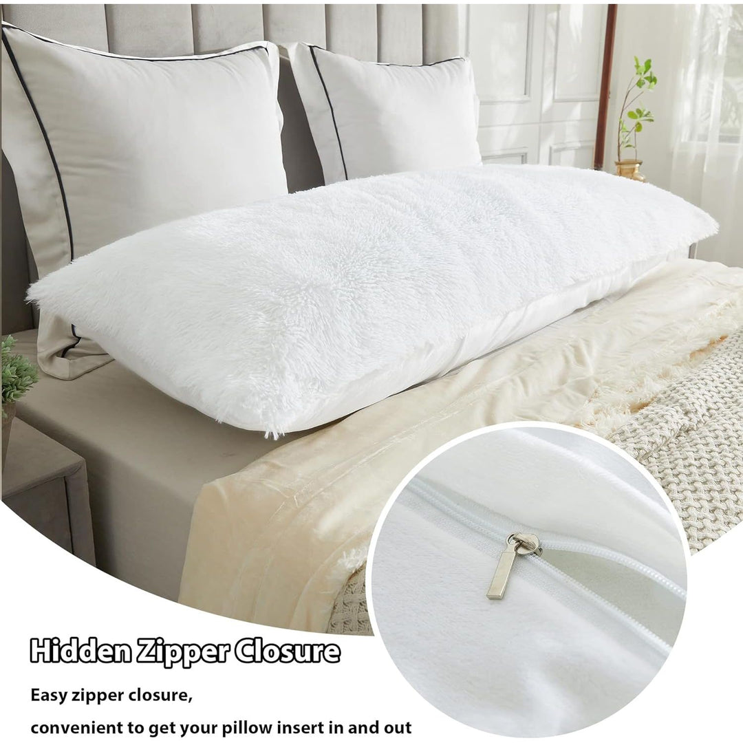 Body Pillow Cover with Zipper Closure, Luxury Shaggy Ultra Soft Plush Faux Fur Pillowcase 20"x54" for Bed Couch,Microfiber Long Pillowshams for Adults Pregnant Women/Mother/Wife(White) - Just Closeouts Canada Inc.