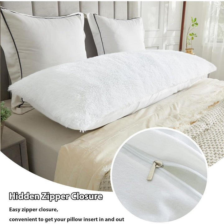 Body Pillow Cover with Zipper Closure, Luxury Shaggy Ultra Soft Plush Faux Fur Pillowcase 20"x54" for Bed Couch,Microfiber Long Pillowshams for Adults Pregnant Women/Mother/Wife(White) - Just Closeouts Canada Inc.