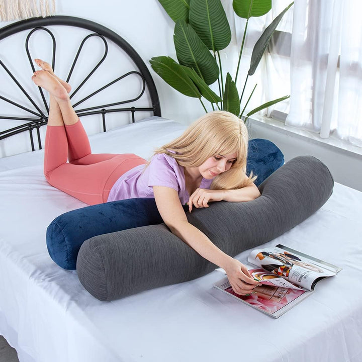 Body Pillow for Adults, Bolster Pillow with Removable Velvet Cover, Long Round Cervical Roll Pillow, 47 x 7.87, Grey - Just Closeouts Canada Inc.