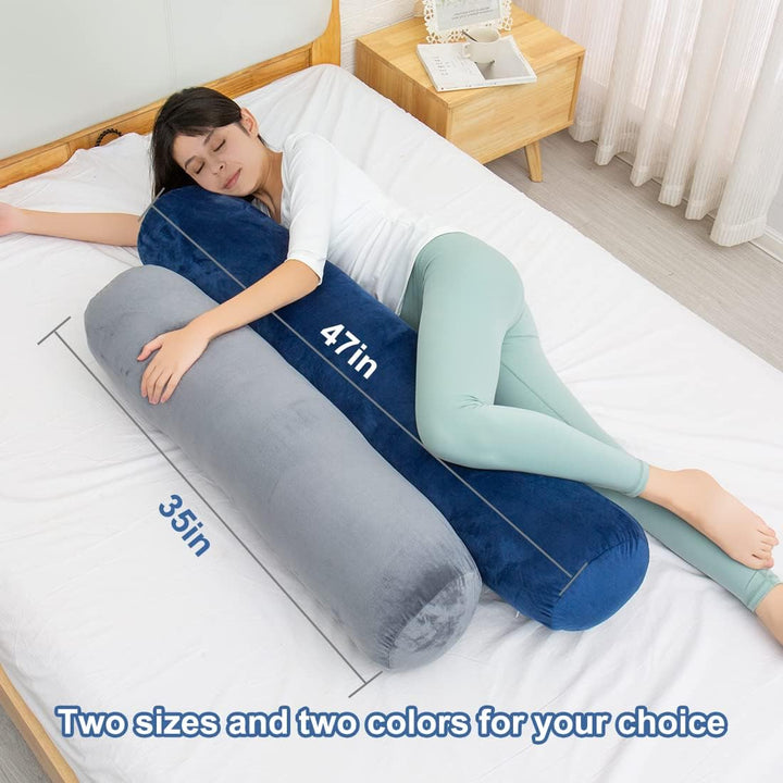 Body Pillow for Adults, Bolster Pillow with Removable Velvet Cover, Long Round Cervical Roll Pillow, 47 x 7.87, Grey - Just Closeouts Canada Inc.