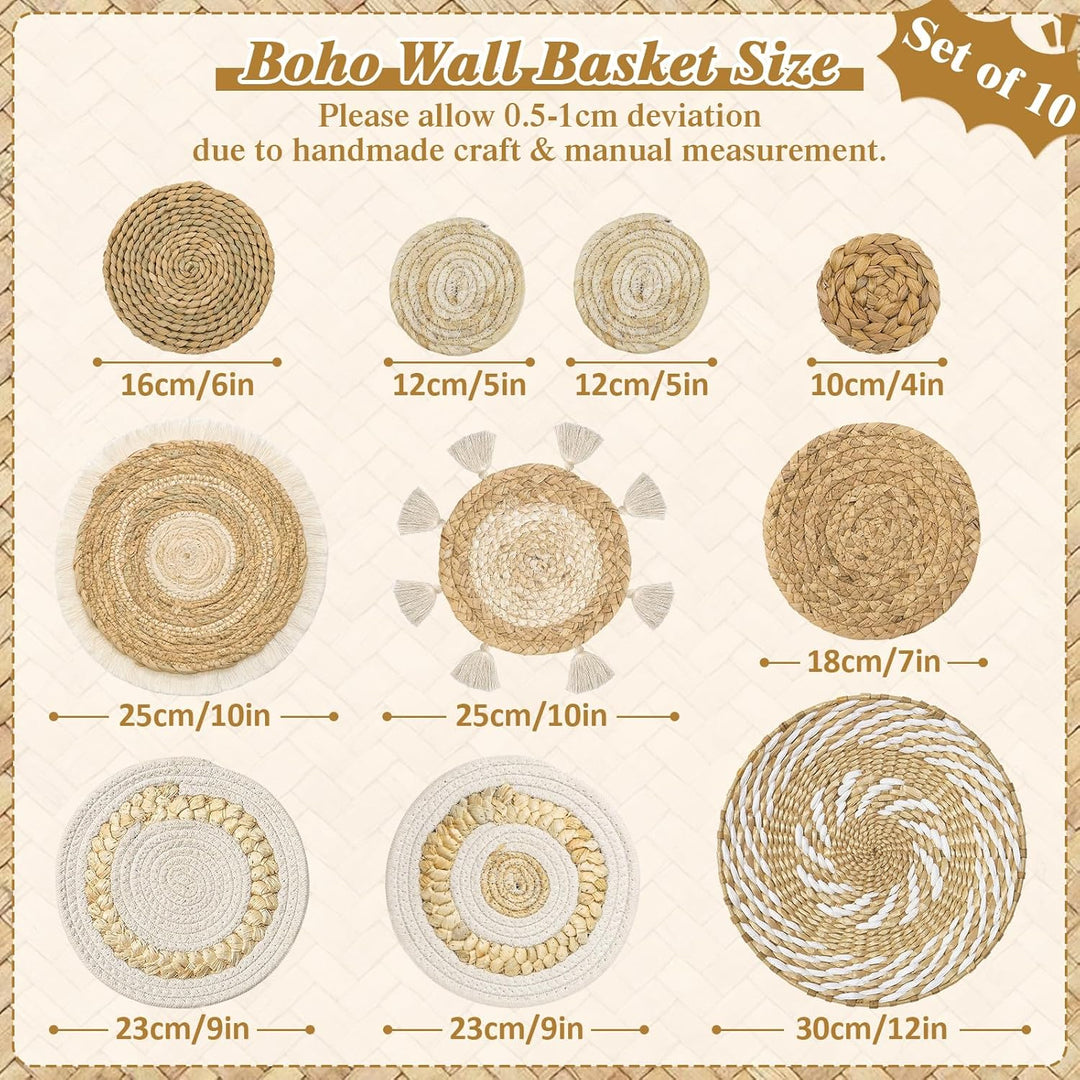 Boho Woven Wall Basket Décor, 10-Piece Natural and Cream Set - Just Closeouts Canada Inc.