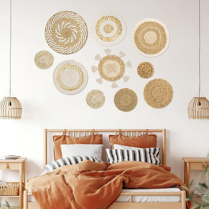 Boho Woven Wall Basket Décor, 10-Piece Natural and Cream Set - Just Closeouts Canada Inc.