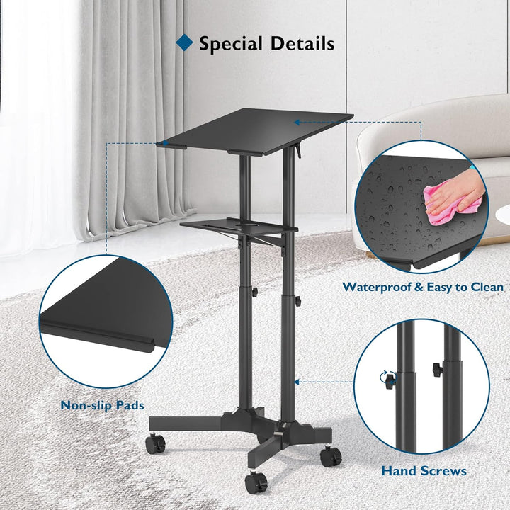 Bontec Tilting Lecterns & Podiums Portable Mobile Standing Laptop Desk with Locking Wheels, Black - Just Closeouts Canada Inc.