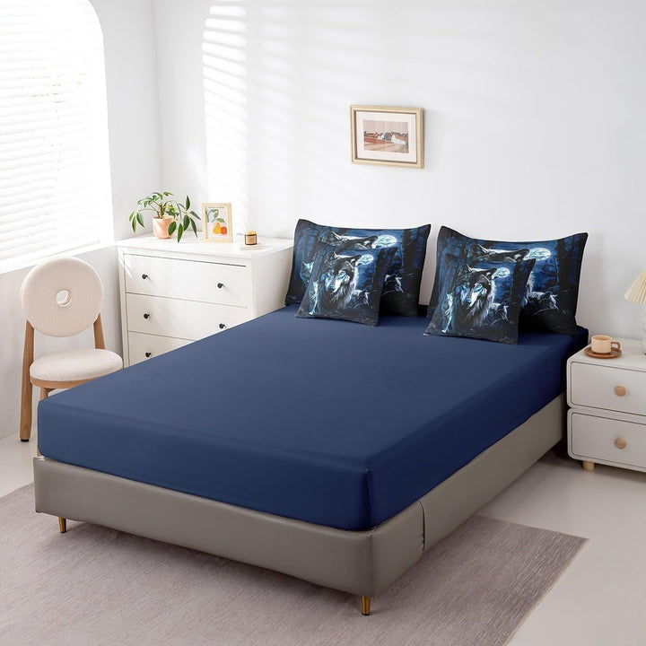 Boys Girls Wolf 7 Pieces Bedding Set King Size, Wolves Howling Bed in A Bag Kids Western Wild Animal Comforter Set with Sheets Mountain Moon Teens Bed Set Bedroom Decor 7Pcs - Just Closeouts Canada Inc.X004YN9YIJ