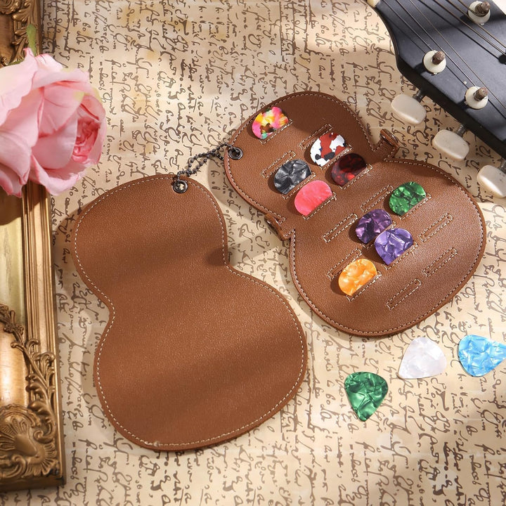 Brown Guitar-Shaped PU Leather Pick Holder Keychain, 17 Slots - Just Closeouts Canada Inc.X004LSAT0T