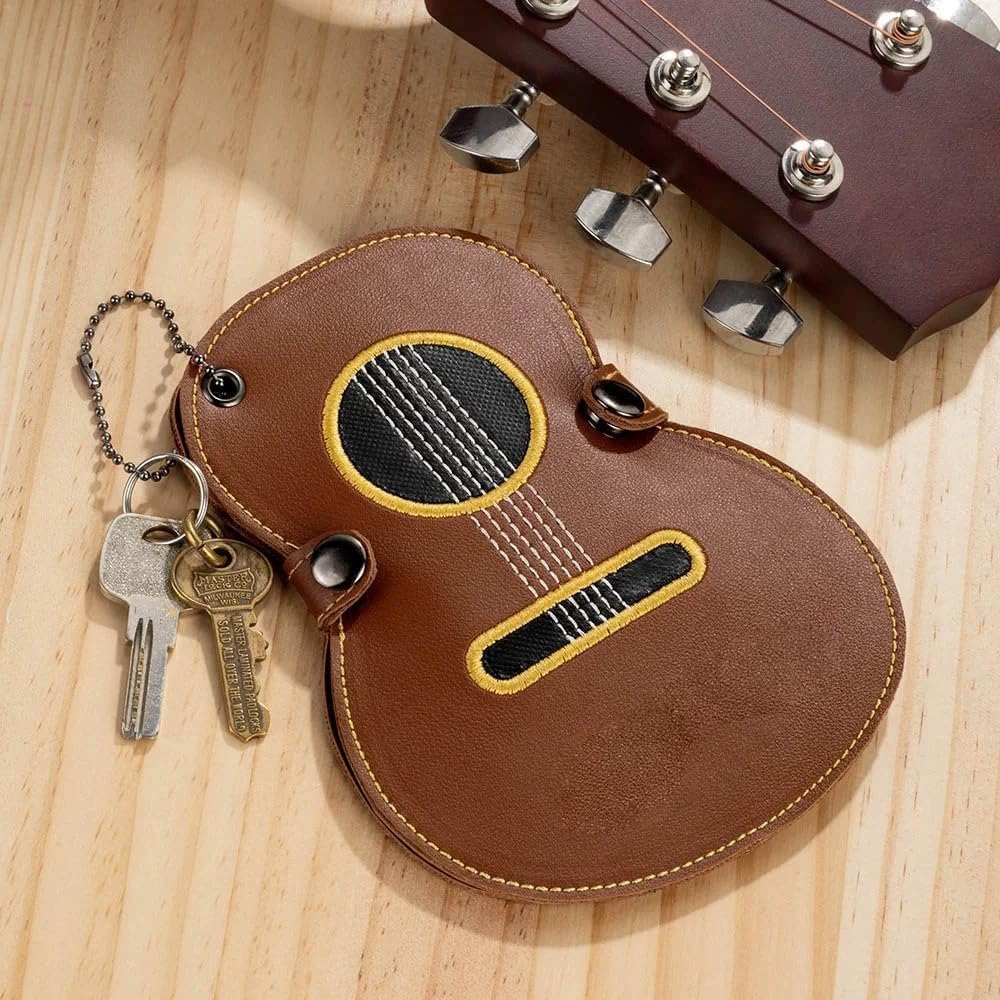 Brown Guitar-Shaped PU Leather Pick Holder Keychain, 17 Slots - Just Closeouts Canada Inc.X004LSAT0T