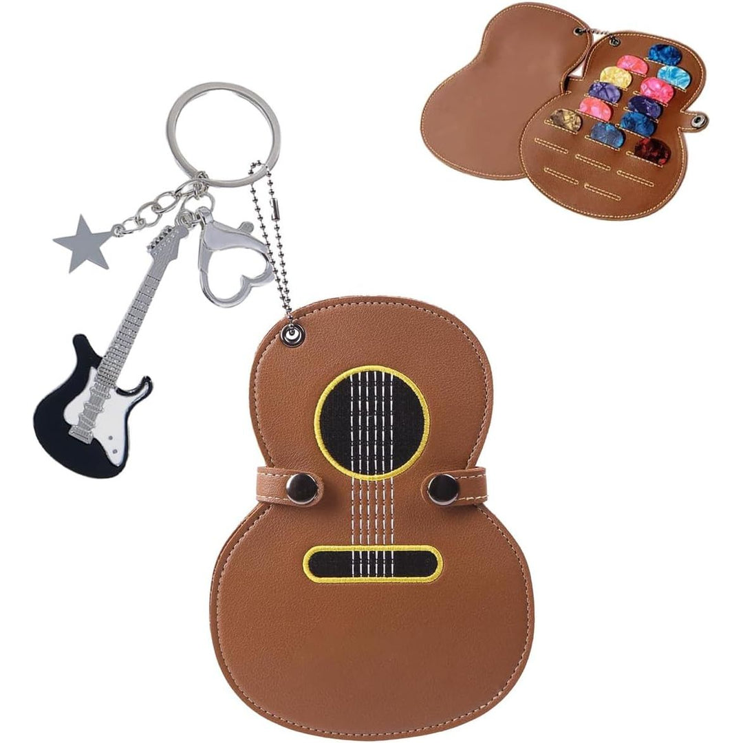 Brown Guitar-Shaped PU Leather Pick Holder Keychain, 17 Slots - Just Closeouts Canada Inc.X004LSAT0T