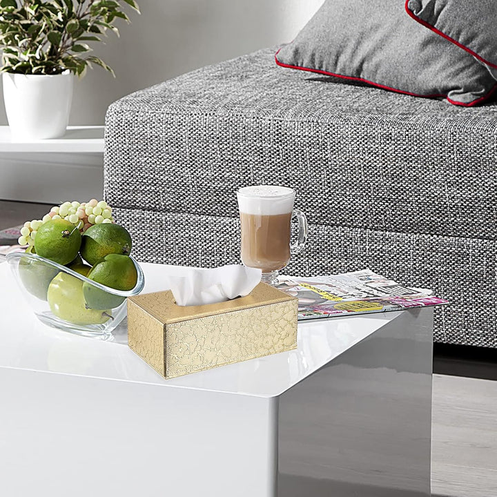 BTSKY PU Leather Tissue Box Holder, Household Rectangular Facial Tissue Box Cover Napkin Holder Paper Case Dispenser for Home Office Car Countertop(Gold) - Just Closeouts Canada Inc.