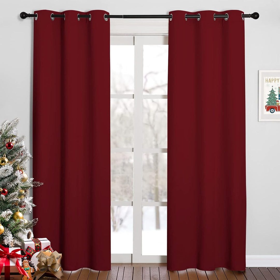 Burgundy Red Blackout Grommet Curtains, 42 x 84 in, 2 Panels - Just Closeouts Canada Inc.
