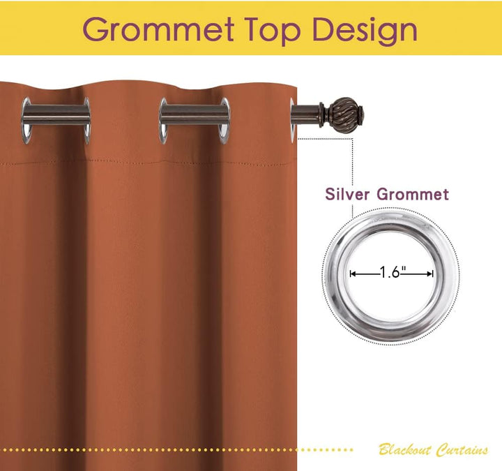 Burnt Orange Blackout Grommet Curtains, 42 x 72 in, 2 Panels - Just Closeouts Canada Inc.