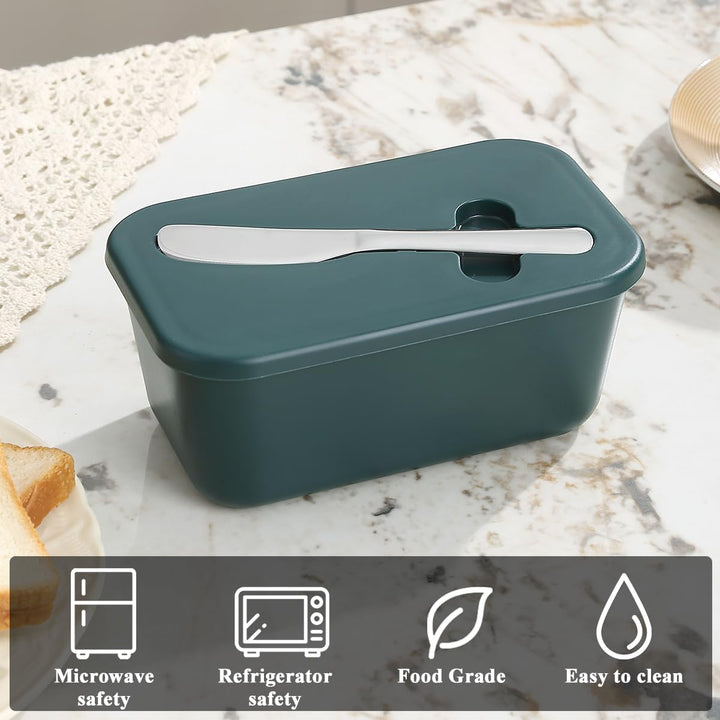 Butter Dish with Lid for Countertop and Refrigerator Door Shelf, Plastic Butter Holder Tray Container with Butter Knife, Easy Scoop Dishwasher Safe - Just Closeouts Canada Inc.