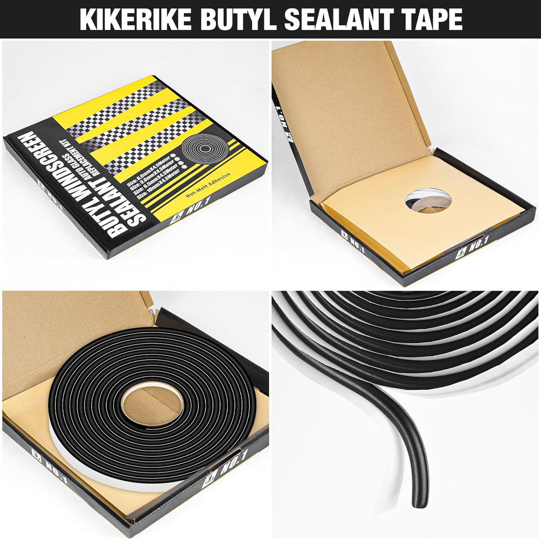 Butyl Rubber Tape Headlight Glue Sealant Rope 14.8Ft Diameter 8mm Butyl Putty Foam Strip Butyl Rubber Caulk Sealer for Automotive (Car RV Truck Marine) Window Door Windshield Sealing - Black, 1 Roll - Just Closeouts Canada Inc.