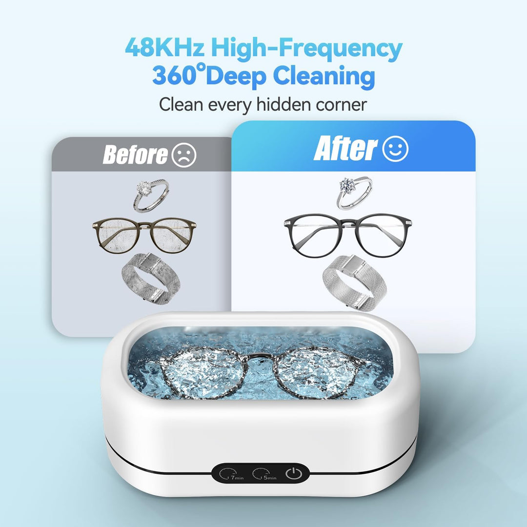 BYASKZIV Ultrasonic Jewelry Cleaner, 48KHz Ultrasonic Cleaner Machine with Dual Cleaning Modes for Jewelry, Eyeglasses, Rings, Watch Strap - 304 Stainless Steel Tank - Just Closeouts Canada Inc.