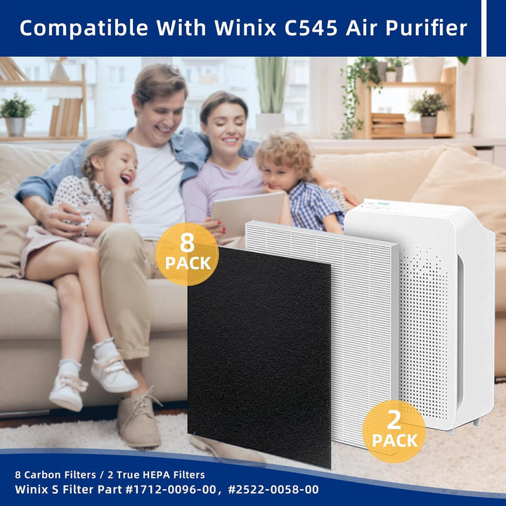 C545 Replacement Filter S Compatible with Winix C545, B151, P150, 9300 Air Purifier - 2 True HEPA Filters + 8 Activated Carbon Pre - Filters - Compare to Part  1712 - 0096 - 00, 2522 - 0058 - 00 - Just Closeouts Canada Inc.