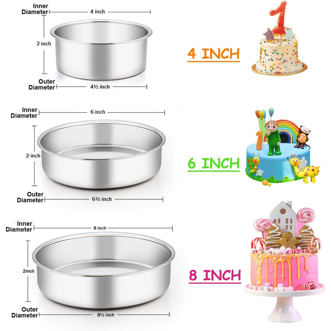 Cake Pan Set of 3 (4 inch/6 inch/8 inch), E - far Stainless Steel Small Round Layer Cake Baking Pans, Perfect for Tier Smash Cake, Non - Toxic & Healthy, Mirror Finish & Dishwasher Safe - Just Closeouts Canada Inc.