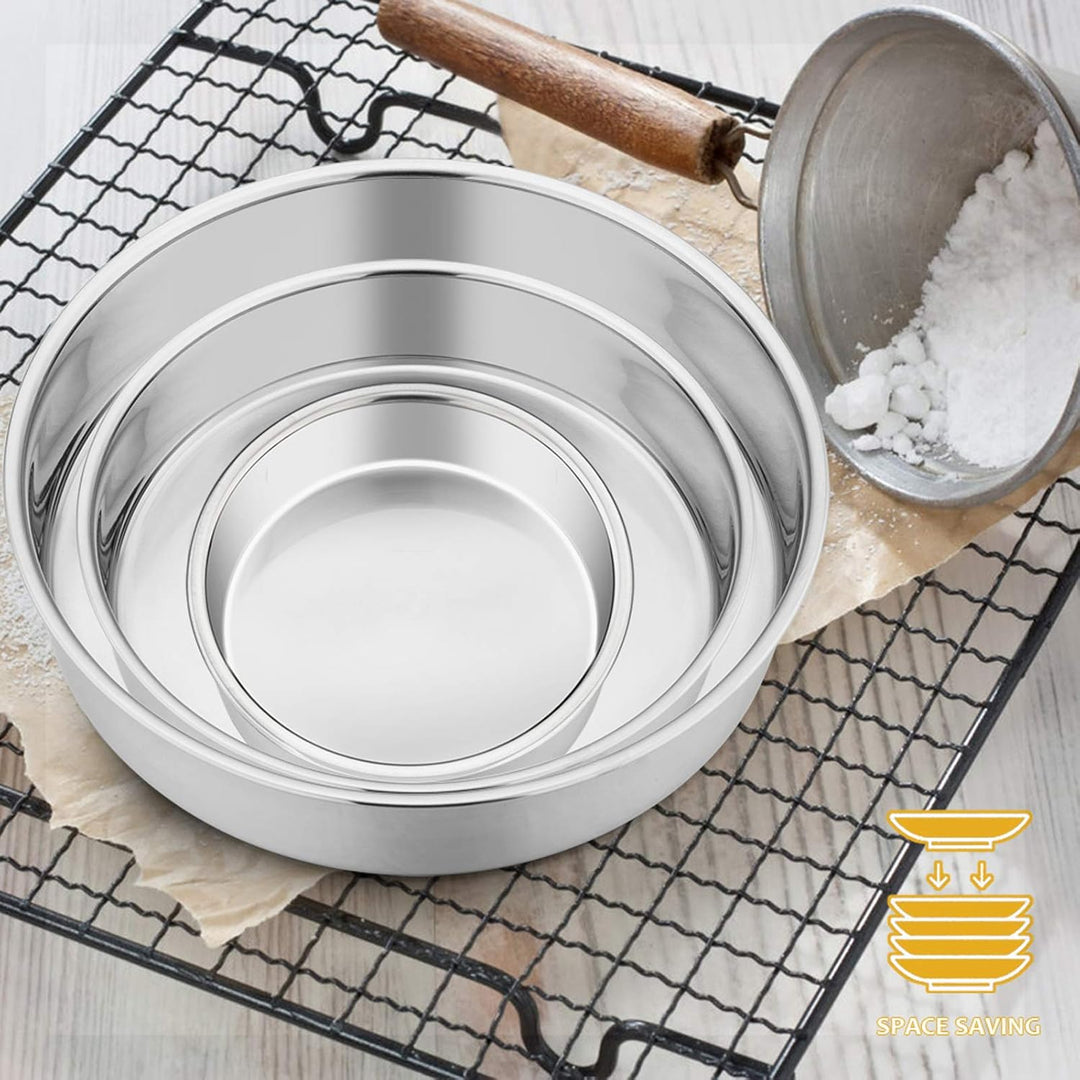Cake Pan Set of 3 (4 inch/6 inch/8 inch), E - far Stainless Steel Small Round Layer Cake Baking Pans, Perfect for Tier Smash Cake, Non - Toxic & Healthy, Mirror Finish & Dishwasher Safe - Just Closeouts Canada Inc.