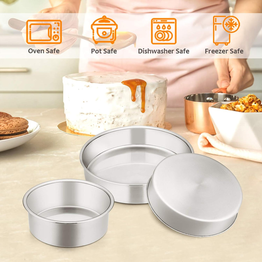 Cake Pan Set of 3 (4 inch/6 inch/8 inch), E - far Stainless Steel Small Round Layer Cake Baking Pans, Perfect for Tier Smash Cake, Non - Toxic & Healthy, Mirror Finish & Dishwasher Safe - Just Closeouts Canada Inc.