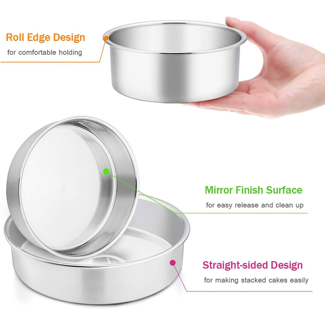 Cake Pan Set of 3 (4 inch/6 inch/8 inch), E - far Stainless Steel Small Round Layer Cake Baking Pans, Perfect for Tier Smash Cake, Non - Toxic & Healthy, Mirror Finish & Dishwasher Safe - Just Closeouts Canada Inc.
