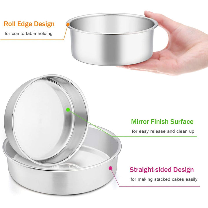 Cake Pan Set of 3 (4 inch/6 inch/8 inch), E - far Stainless Steel Small Round Layer Cake Baking Pans, Perfect for Tier Smash Cake, Non - Toxic & Healthy, Mirror Finish & Dishwasher Safe - Just Closeouts Canada Inc.