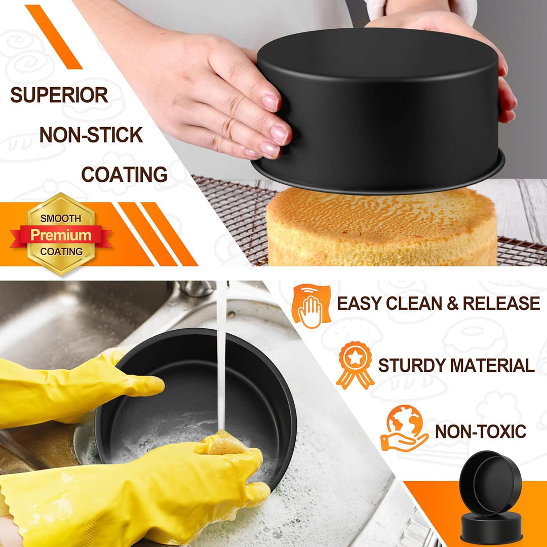 Cake Pan Set of 3, Nonstick Round Baking Pan with Stainless Steel Core, 3 Tier Bake Tin Bakeware, 6" 8" 9.5 inch Cheesecake Pan for Layered Cakes, Wedding Cake, Non - Toxic Cake Mold, 3 Inch Deep - Just Closeouts Canada Inc.