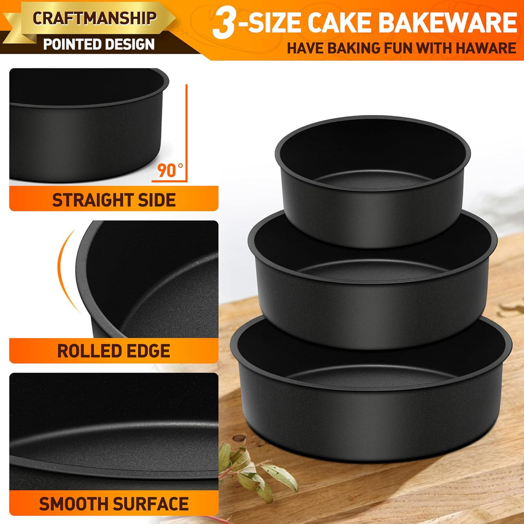 Cake Pan Set of 3, Nonstick Round Baking Pan with Stainless Steel Core, 3 Tier Bake Tin Bakeware, 6" 8" 9.5 inch Cheesecake Pan for Layered Cakes, Wedding Cake, Non - Toxic Cake Mold, 3 Inch Deep - Just Closeouts Canada Inc.