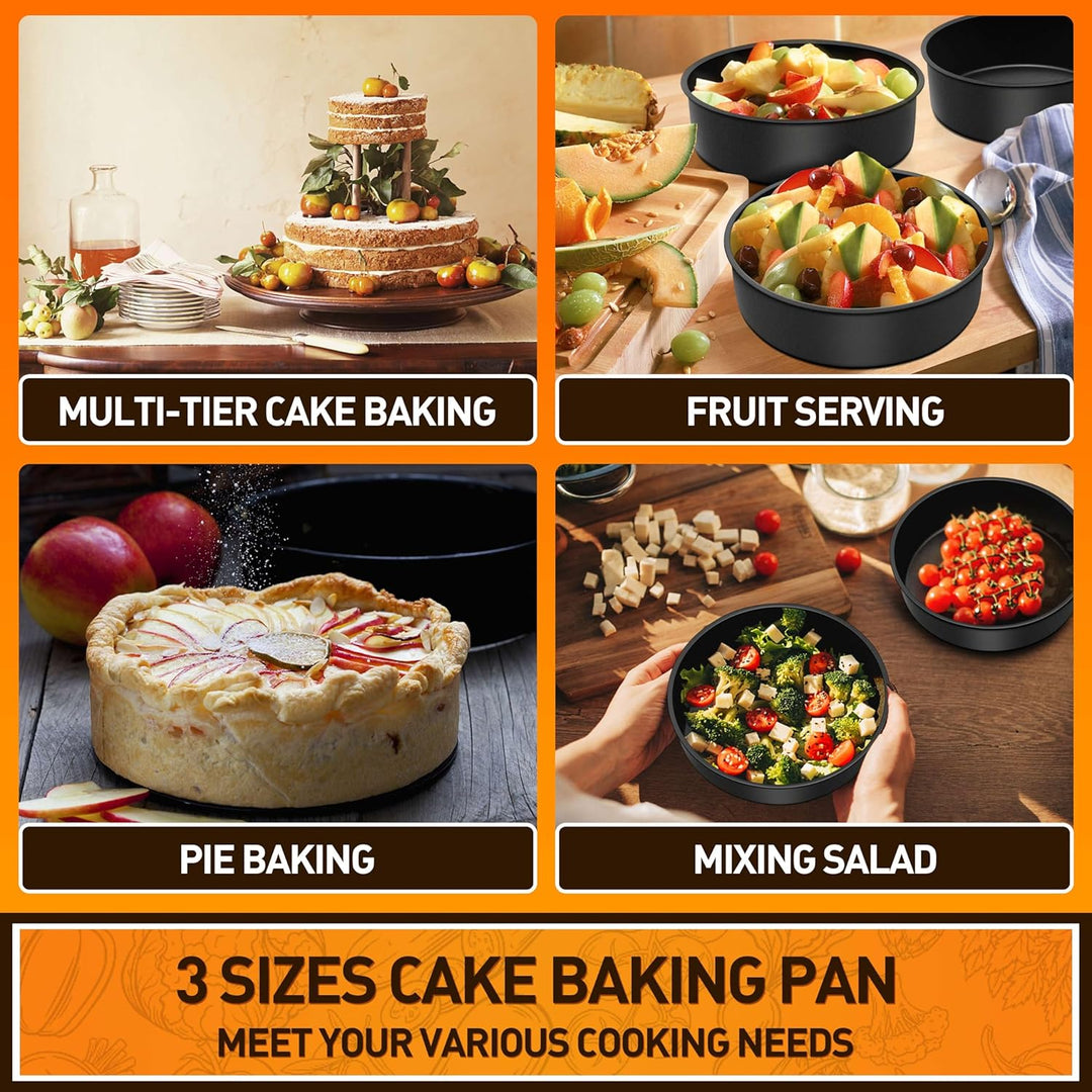 Cake Pan Set of 3, Nonstick Round Baking Pan with Stainless Steel Core, 3 Tier Bake Tin Bakeware, 6" 8" 9.5 inch Cheesecake Pan for Layered Cakes, Wedding Cake, Non - Toxic Cake Mold, 3 Inch Deep - Just Closeouts Canada Inc.