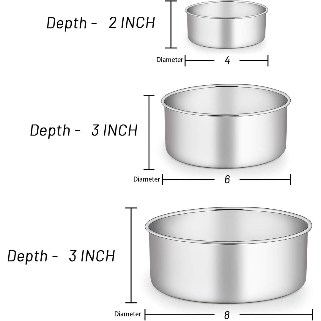 Cake Pans Set of 3 (4’’/6’’/8’’), E - far Stainless Steel Round Cake Baking Pans, Deep Metal Cake Tins for Small Layer Cake Wedding Birthday, Non - Toxic & Dishwasher Safe, Mirror Finish & Straight Side - Just Closeouts Canada Inc.
