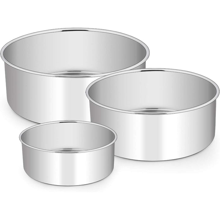 Cake Pans Set of 3 (4’’/6’’/8’’), E - far Stainless Steel Round Cake Baking Pans, Deep Metal Cake Tins for Small Layer Cake Wedding Birthday, Non - Toxic & Dishwasher Safe, Mirror Finish & Straight Side - Just Closeouts Canada Inc.