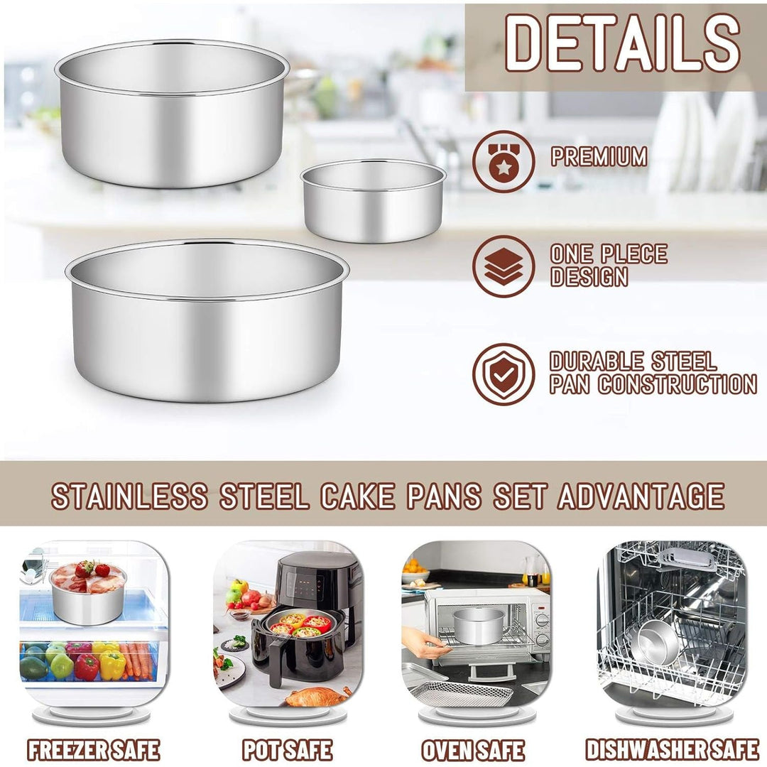 Cake Pans Set of 3 (4’’/6’’/8’’), E - far Stainless Steel Round Cake Baking Pans, Deep Metal Cake Tins for Small Layer Cake Wedding Birthday, Non - Toxic & Dishwasher Safe, Mirror Finish & Straight Side - Just Closeouts Canada Inc.