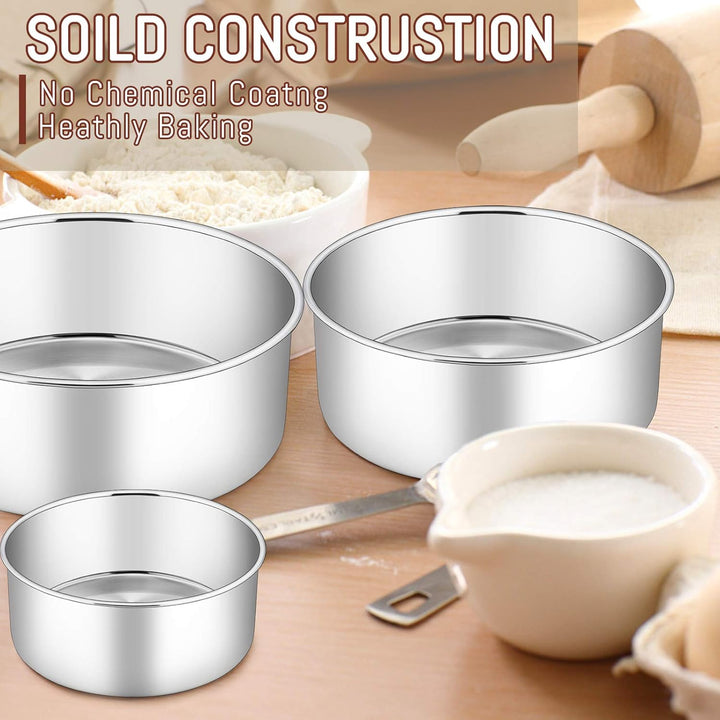 Cake Pans Set of 3 (4’’/6’’/8’’), E - far Stainless Steel Round Cake Baking Pans, Deep Metal Cake Tins for Small Layer Cake Wedding Birthday, Non - Toxic & Dishwasher Safe, Mirror Finish & Straight Side - Just Closeouts Canada Inc.