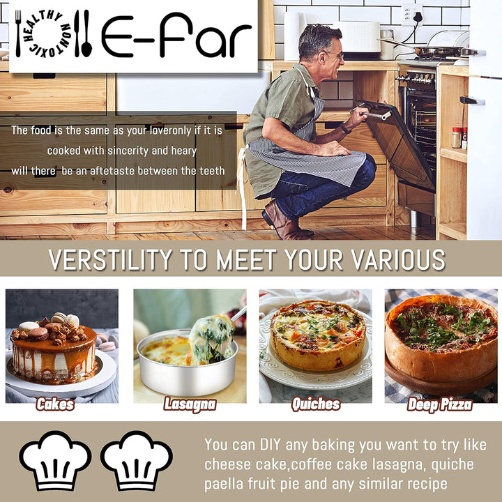 Cake Pans Set of 3 (4’’/6’’/8’’), E - far Stainless Steel Round Cake Baking Pans, Deep Metal Cake Tins for Small Layer Cake Wedding Birthday, Non - Toxic & Dishwasher Safe, Mirror Finish & Straight Side - Just Closeouts Canada Inc.