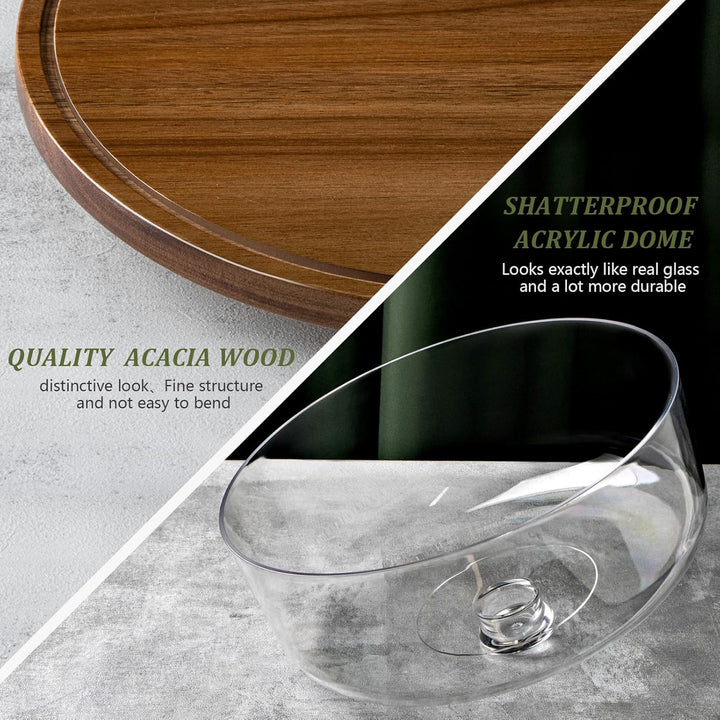 Cake Stand with Dome Lid, Acacia Wood Rotating Cake Plate with Cover, Wooden Cake Display Stand with Acrylic Dome - Rotatable - Just Closeouts Canada Inc.