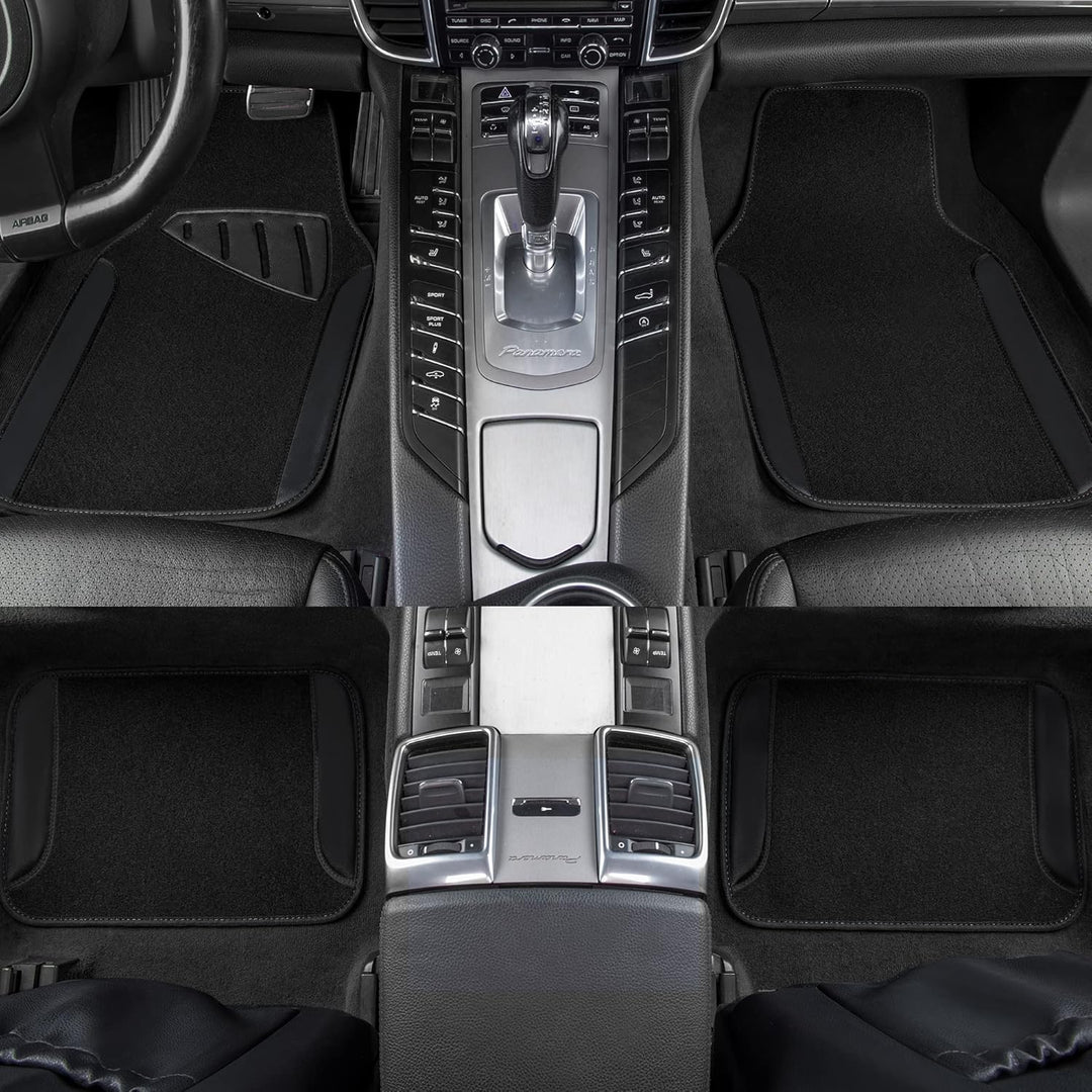 CAR PASS Waterproof Universal Fit Car Floor Mats, Faux Leather Car Carpet Mats with Anti - Slip Nibbs Backing & Driver Heel Pad Fit for SUV,Vans,sedans, Trucks,Set of 4pcs(All Black) - Just Closeouts Canada Inc.