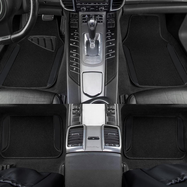 CAR PASS Waterproof Universal Fit Car Floor Mats, Faux Leather Car Carpet Mats with Anti - Slip Nibbs Backing & Driver Heel Pad Fit for SUV,Vans,sedans, Trucks,Set of 4pcs(All Black) - Just Closeouts Canada Inc.