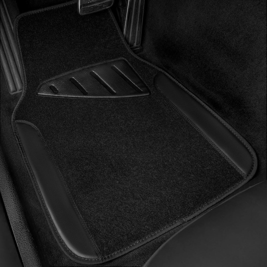 CAR PASS Waterproof Universal Fit Car Floor Mats, Faux Leather Car Carpet Mats with Anti - Slip Nibbs Backing & Driver Heel Pad Fit for SUV,Vans,sedans, Trucks,Set of 4pcs(All Black) - Just Closeouts Canada Inc.