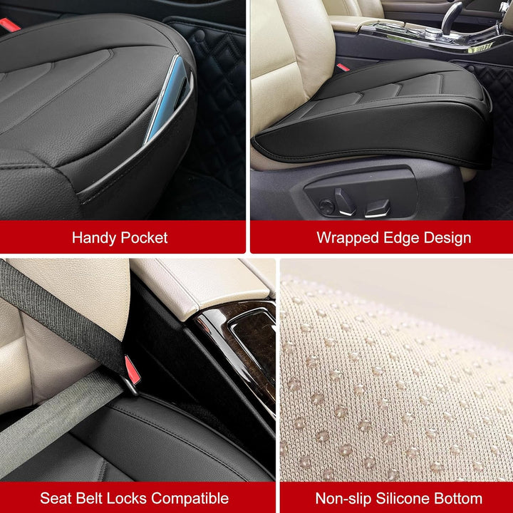 Car Seat Cover for Luxury & Comfort - PU Leather, Anti - Slip, Full Wrap Protection with Storage Pocket for Bottom Cushion - Universal Fit for 95% of Vehicles (Black,1 Piece) - Just Closeouts Canada Inc.
