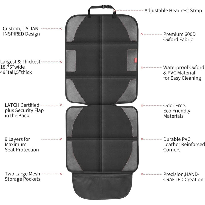 Car Seat Protector with Thickest Padding,Waterproof 600D Fabric Child Baby Seat Protector with Storage Pockets,Non - Slip Pets Cover Leather Reinforced Vehicle Seat 2 Pack - Just Closeouts Canada Inc.