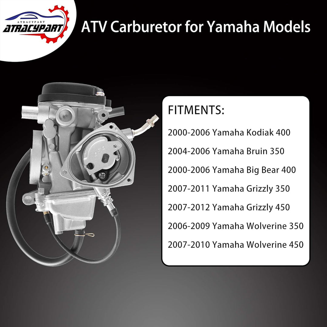 Carburetor Carb for ATV Yamaha 2000 - 2006 Kodiak 400 YFM400 & Big Bear 400, 2004 - 2006 Bruin 350, 2007 - 2011 Grizzly 350, 2007 - 2012 Grizzly 450, 2006 - 2009 Wolverine 350, 2007 - 2010 Wolverine 450 - Just Closeouts Canada Inc.
