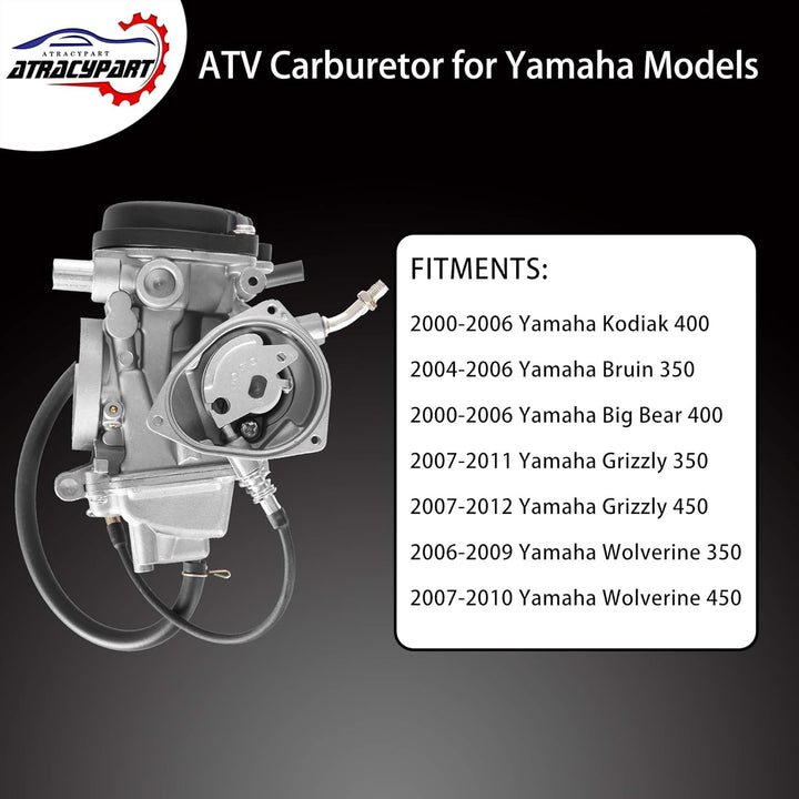 Carburetor Carb for ATV Yamaha 2000 - 2006 Kodiak 400 YFM400 & Big Bear 400, 2004 - 2006 Bruin 350, 2007 - 2011 Grizzly 350, 2007 - 2012 Grizzly 450, 2006 - 2009 Wolverine 350, 2007 - 2010 Wolverine 450 - Just Closeouts Canada Inc.