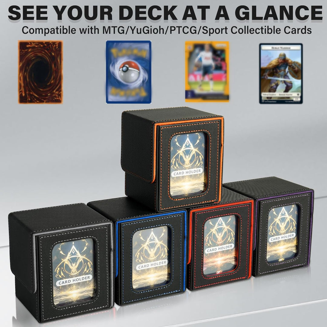 Card Deck Box for MTG Commander, Card Storage Box for Trading Cards, PU Leather Magnetic Card Display Case, Holds 100 Double - Sleeved Cards, Black&Orange - Just Closeouts Canada Inc.X0045TXKKZ