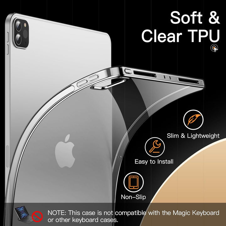 Case for iPad Pro 11 - Inch 2022/2021/2020 Model (4th/3rd/2nd Generation), Soft TPU Transparent Slim Shockproof Tablet Cover, Support Pencil 2nd Charging (Clear) - Just Closeouts Canada Inc.