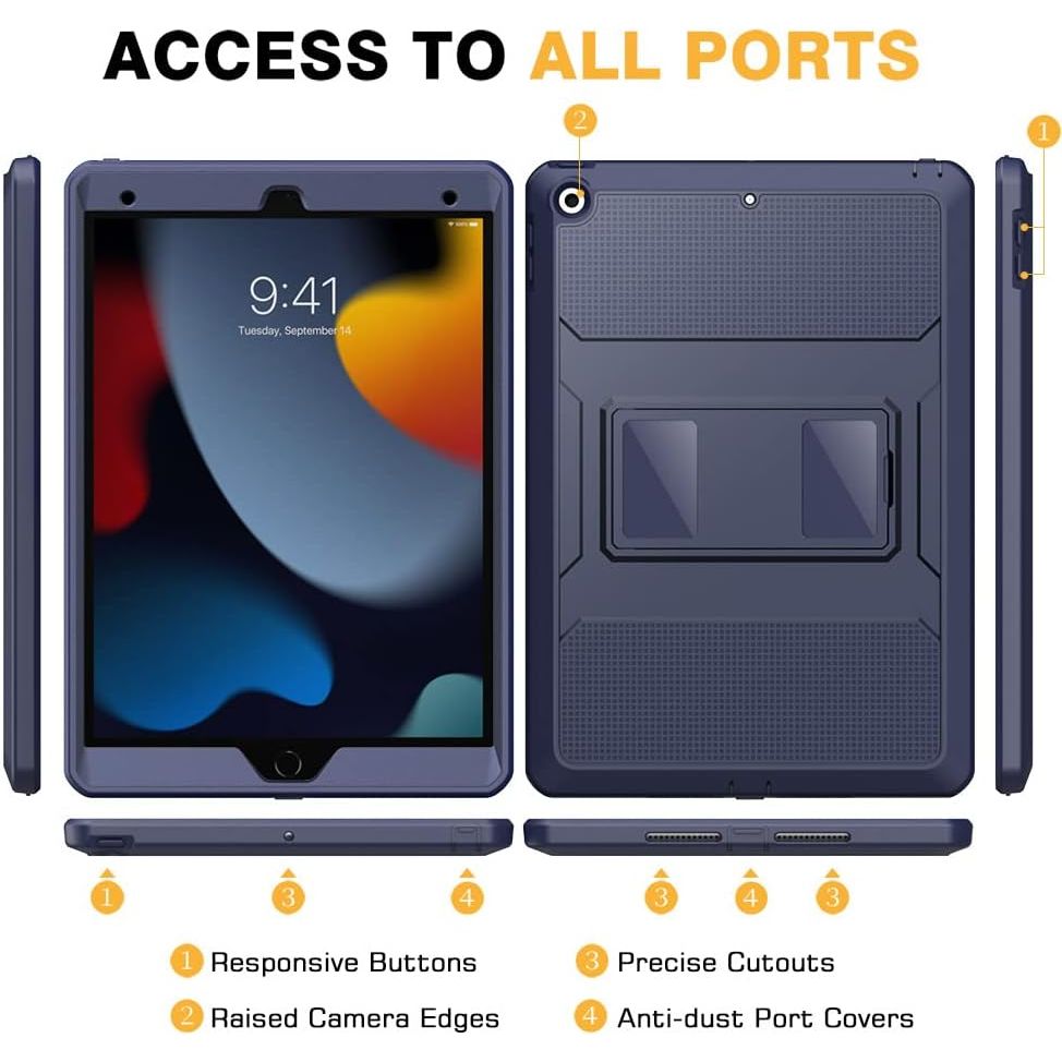 Case for New iPad 9th Generation 10.2 2021 / iPad 8th Gen 10.2 2020 / iPad 7th Gen 10.2 Inch Case, [Heavy Duty] Shockproof Full Body Protective Cover with Built - in Screen Protector, Dark Blue - Just Closeouts Canada Inc.